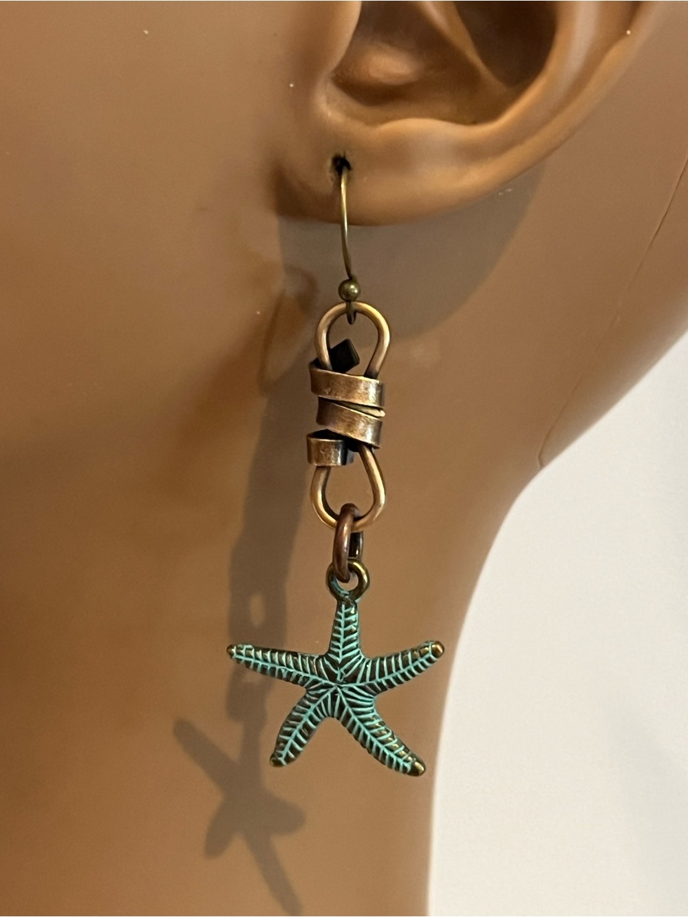 Ocean Starfish Earrings in Turquoise and Bronze - Picture 1 of 2